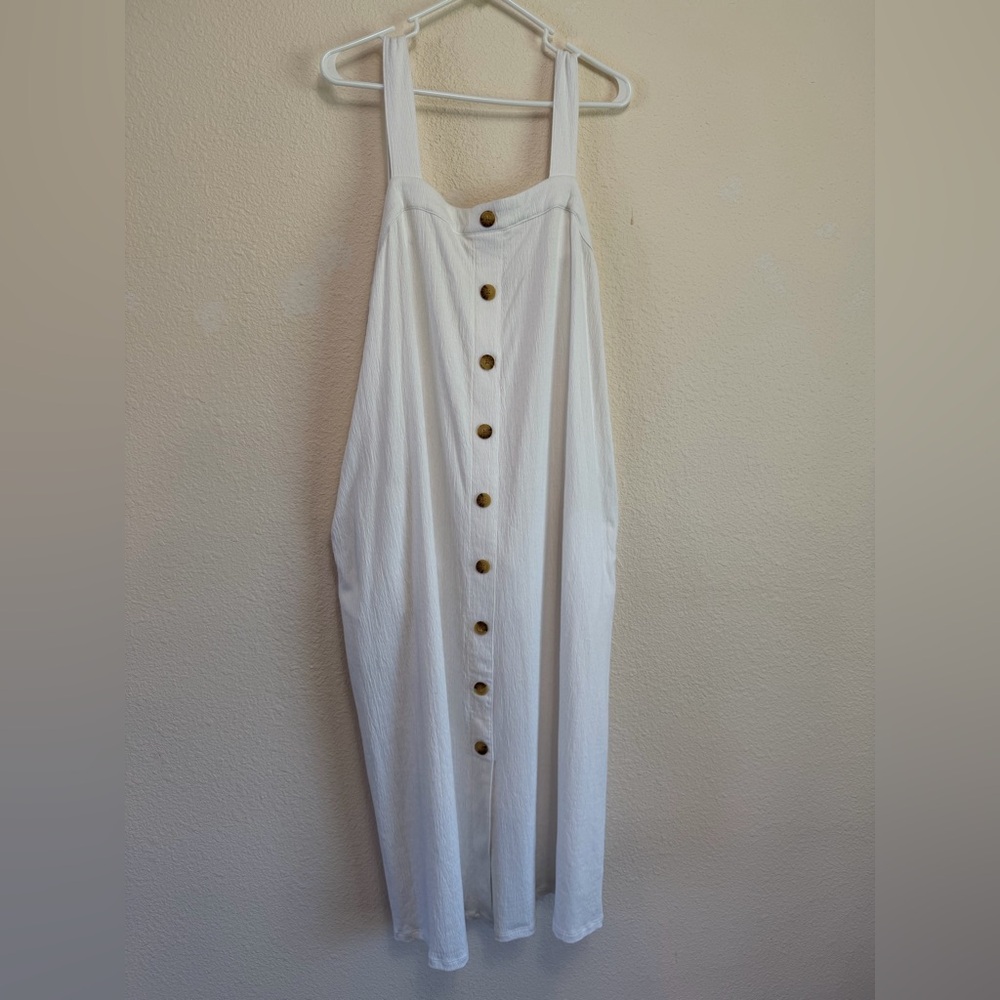 AVA & VIV White Button Front Midi Dress 1X Textured Tie Back - Picture 11 of 11